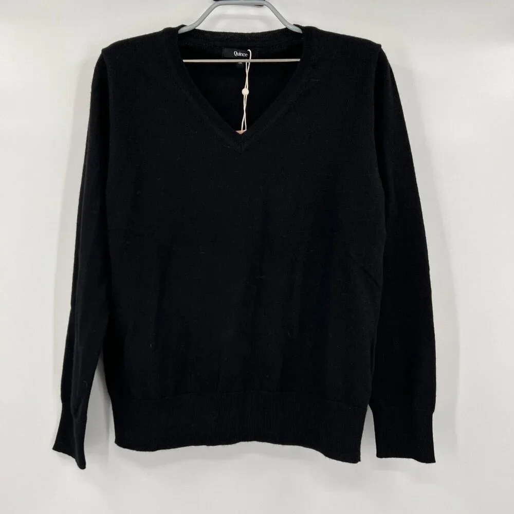 Quince Women’s Black Australian Merino Wool V-Neck Sweater sz M NWT Long Sleeve - Picture 1 of 6